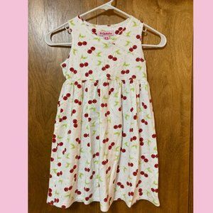 Girls White Sleeveless Dress with Red Cherry Print